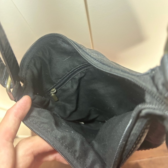 Vintage Cargo 90s faux leather/knit fabric crossbody shoulder bag - Picture 5 of 7